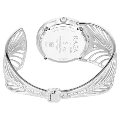 Titan Raga Blue Dial Sterling Silver Metal Strap Analog Watch for Women