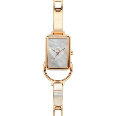 Titan Raga Mother of Pearl Rectangular Dial Rose Gold Metal Strap Analog Quartz Watch for Women
