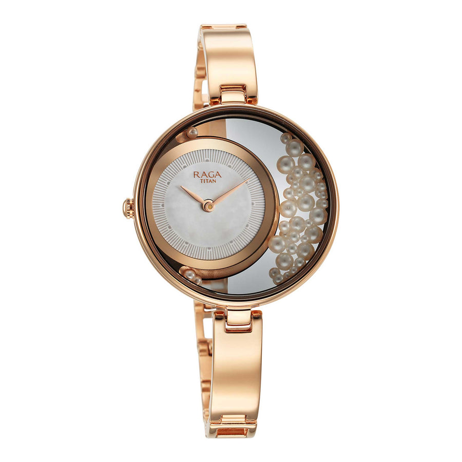 Titan Raga Power Pearls Quartz Analog White Dial with loose pearls Metal Strap Watch for Women