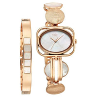 Titan Raga Mother Of Pearl Rectangle Dial Rose Gold Metal Strap Analog Watch for Women