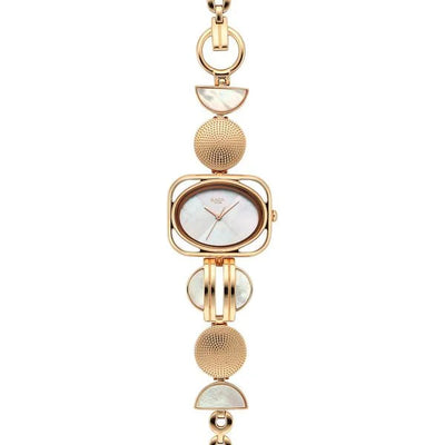 Titan Raga Mother Of Pearl Rectangle Dial Rose Gold Metal Strap Analog Watch for Women