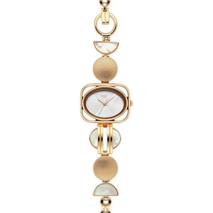 Titan Raga Mother Of Pearl Rectangle Dial Rose Gold Metal Strap Analog Watch for Women
