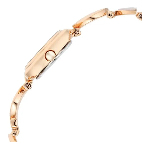 Titan Raga Mother Of Pearl Rectangle Dial Rose Gold Metal Strap Analog Watch for Women