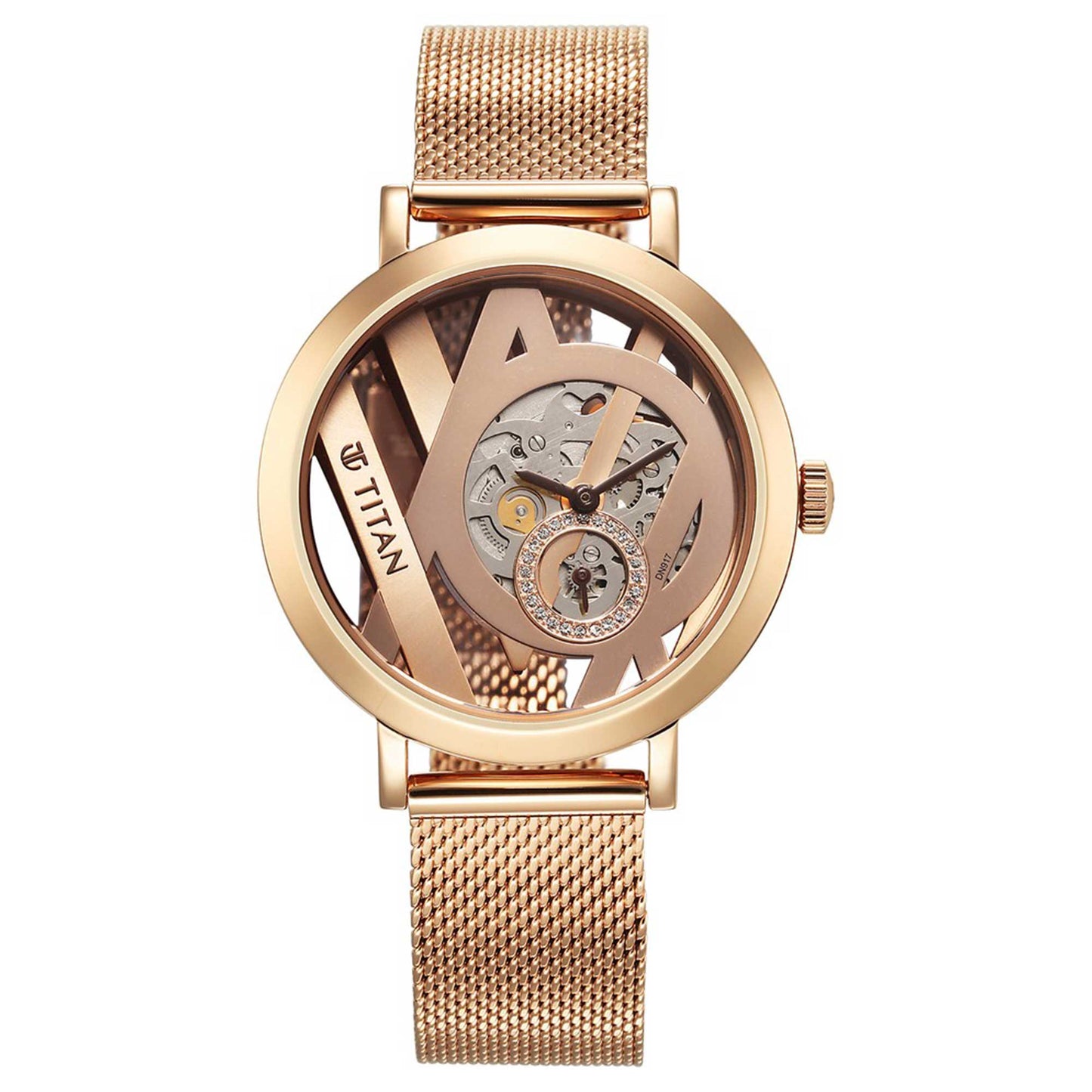 Titan Purple Abstract Quartz Analog Rose Gold Stainless Steel Strap for Women-95228WM01