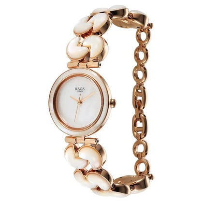 Titan Raga Mother Of Pearl Dial Rose Gold Metal Strap Analog Watch for Women