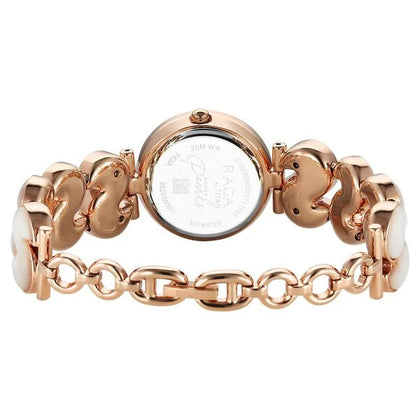 Titan Raga Mother Of Pearl Dial Rose Gold Metal Strap Analog Watch for Women