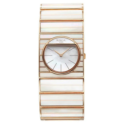 Titan Raga Mother of Pearl Dial Rose Gold Metal Strap Analog Quartz Watch for Women