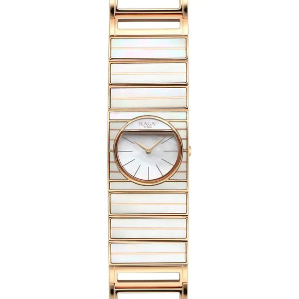 Titan Raga Mother of Pearl Dial Rose Gold Metal Strap Analog Quartz Watch for Women
