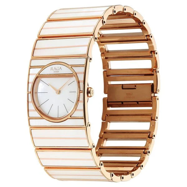 Titan Raga Mother of Pearl Dial Rose Gold Metal Strap Analog Quartz Watch for Women