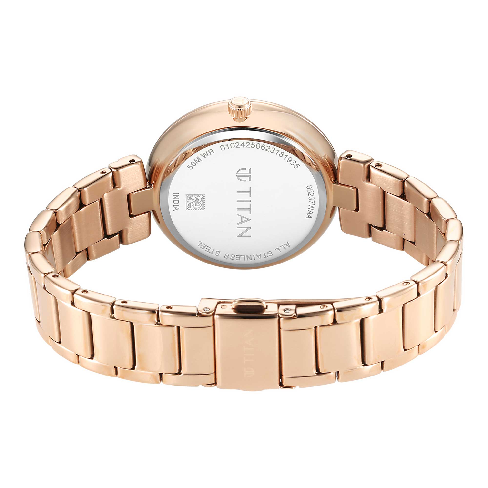 Titan Mother of Pearl Dial Rose Gold Stainless Steel Strap Analog Watch for Women