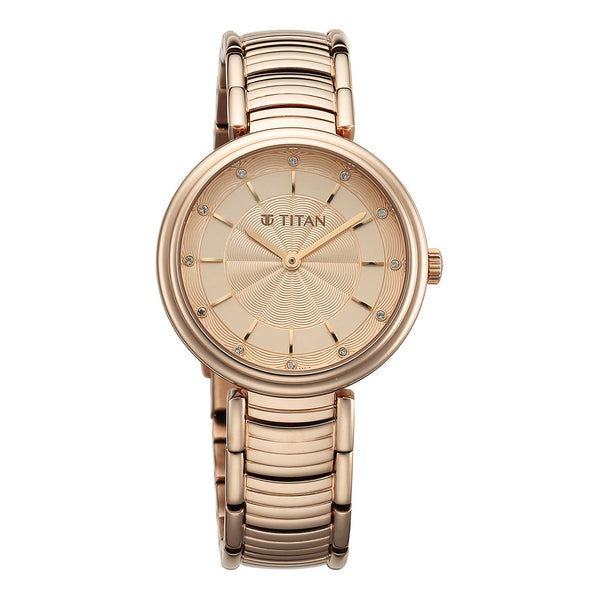 Titan Rose Gold Dial Stainless Steel Strap Analog Watch for Women