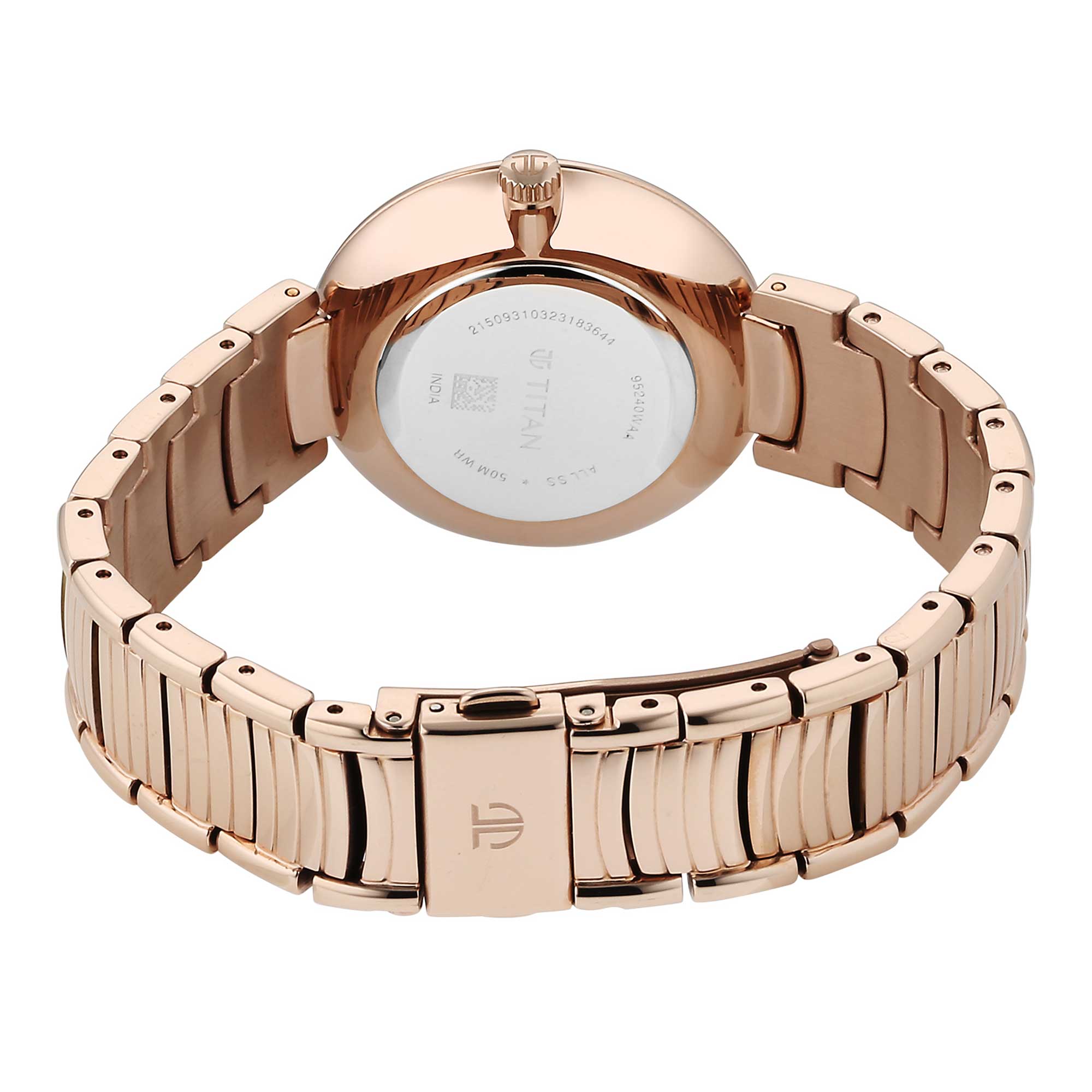 Titan Rose Gold Dial Stainless Steel Strap Analog Watch for Women