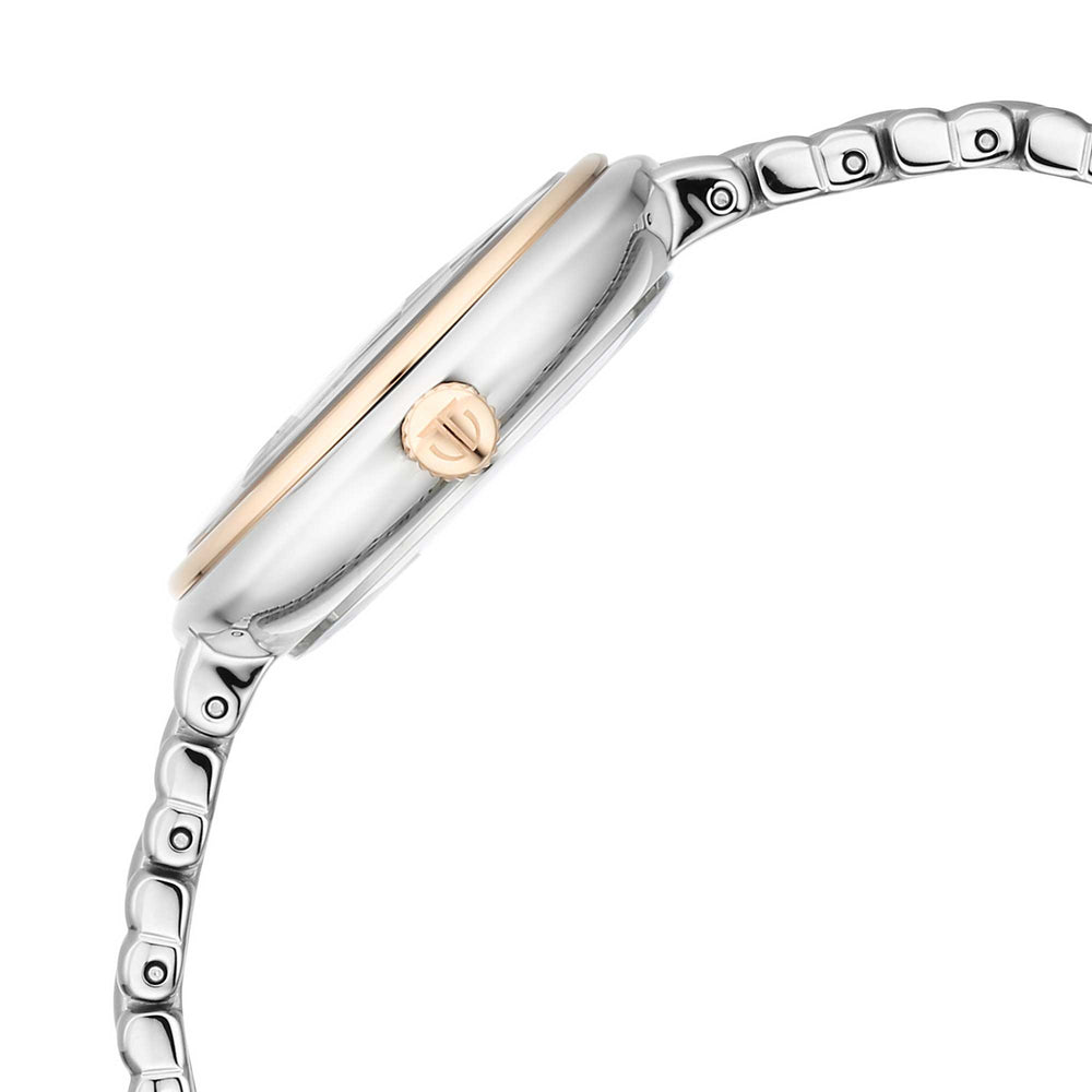 Titan Aura Quartz Analog White Mother Of Pearl Dial Rose Gold and Silver Stainless Steel Strap Watch for Women