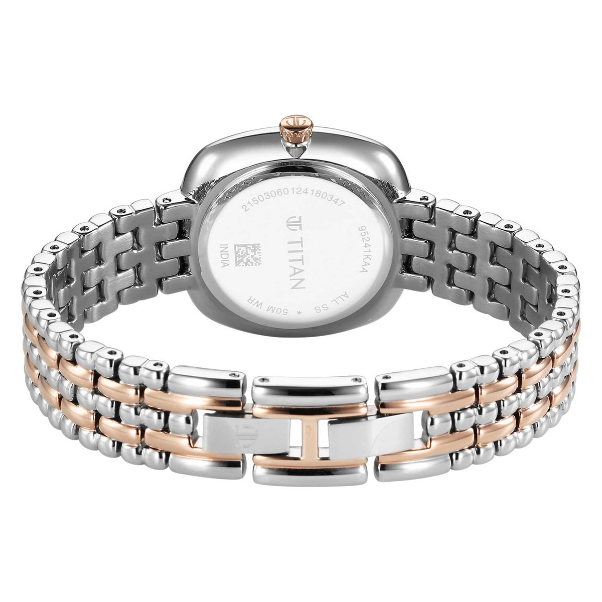 Titan Aura Quartz Analog White Mother Of Pearl Dial Rose Gold and Silver Stainless Steel Strap Watch for Women
