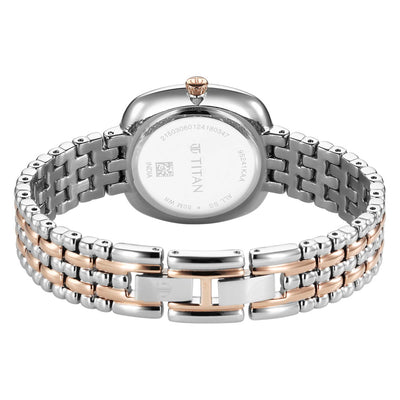 Titan Aura Quartz Analog White Mother Of Pearl Dial Rose Gold and Silver Stainless Steel Strap Watch for Women