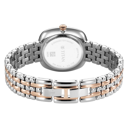 Titan Aura Quartz Analog White Mother Of Pearl Dial Rose Gold and Silver Stainless Steel Strap Watch for Women