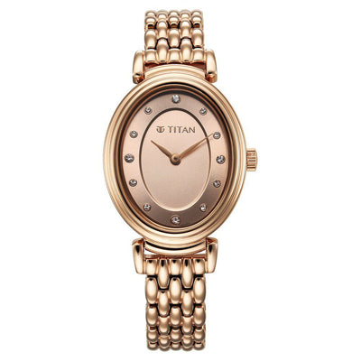 Titan Aura Quartz Analog Rose Gold Dial Rose Gold Stainless Steel Strap Watch for Women