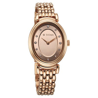 Titan Aura Quartz Analog Rose Gold Dial Rose Gold Stainless Steel Strap Watch for Women