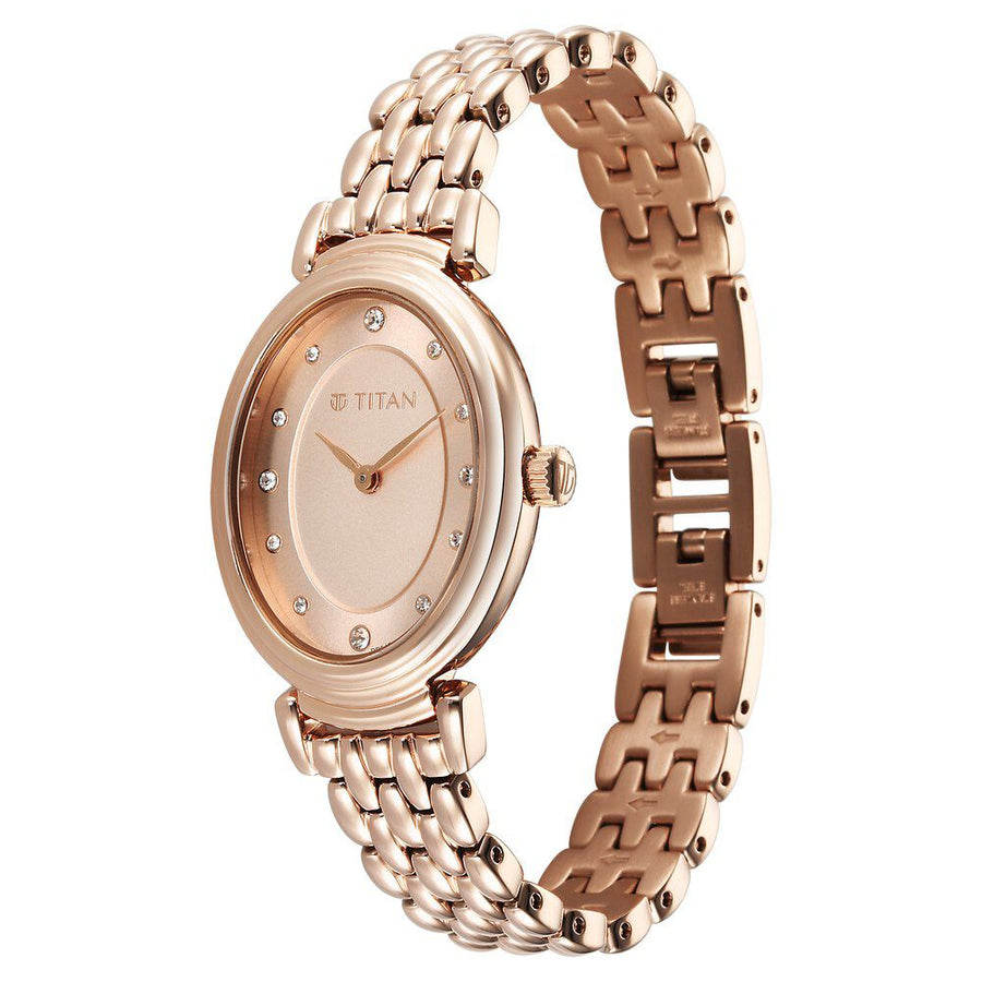 Titan Aura Quartz Analog Rose Gold Dial Rose Gold Stainless Steel Strap Watch for Women