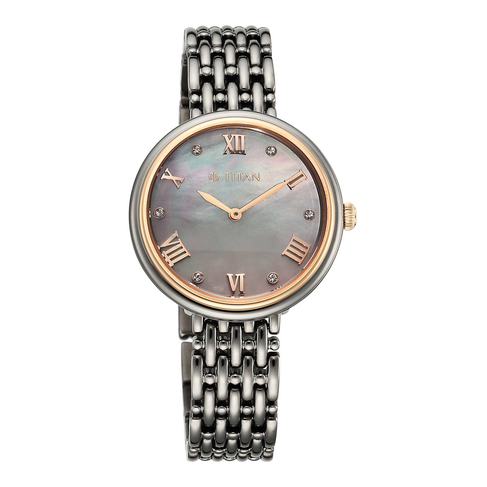 Titan Aura Quartz Analog Titanium Mother of Pearl Dial Titanium Stainless Steel Strap Watch for Women