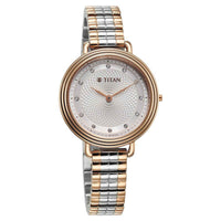 Titan Aura Quartz Analog Silver Dial Two Toned Stainless Steel Strap Watch For Women