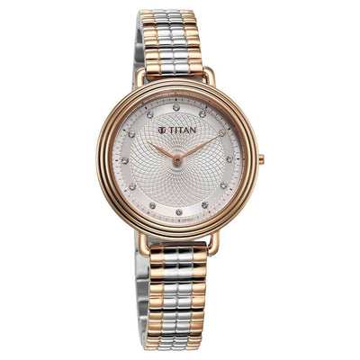 Titan Aura Quartz Analog Silver Dial Two Toned Stainless Steel Strap Watch For Women