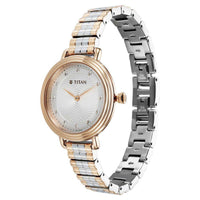 Titan Aura Quartz Analog Silver Dial Two Toned Stainless Steel Strap Watch For Women