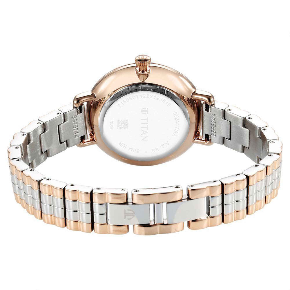 Titan Aura Quartz Analog Silver Dial Two Toned Stainless Steel Strap Watch For Women