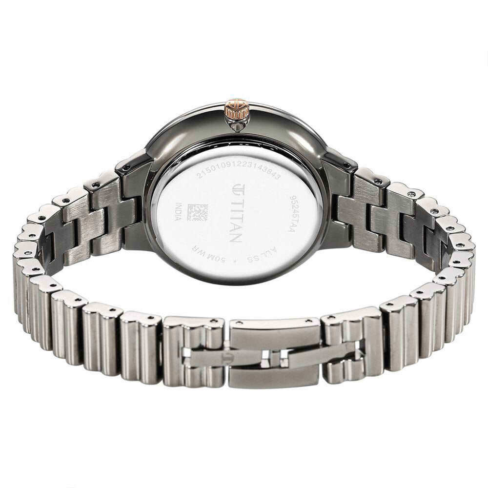 Titan Aura Quartz Analog Purple Dial Stainless Steel Strap Watch for Women