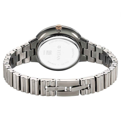 Titan Aura Quartz Analog Purple Dial Stainless Steel Strap Watch for Women