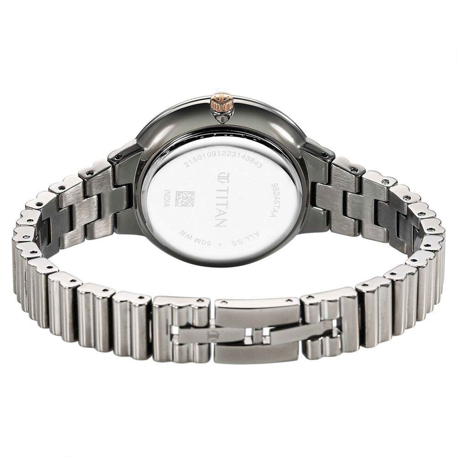 Titan Aura Quartz Analog Purple Dial Stainless Steel Strap Watch for Women