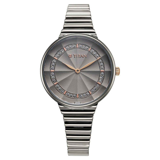 Titan Aura Quartz Analog Grey Dial Stainless Steel Strap Watch for Women