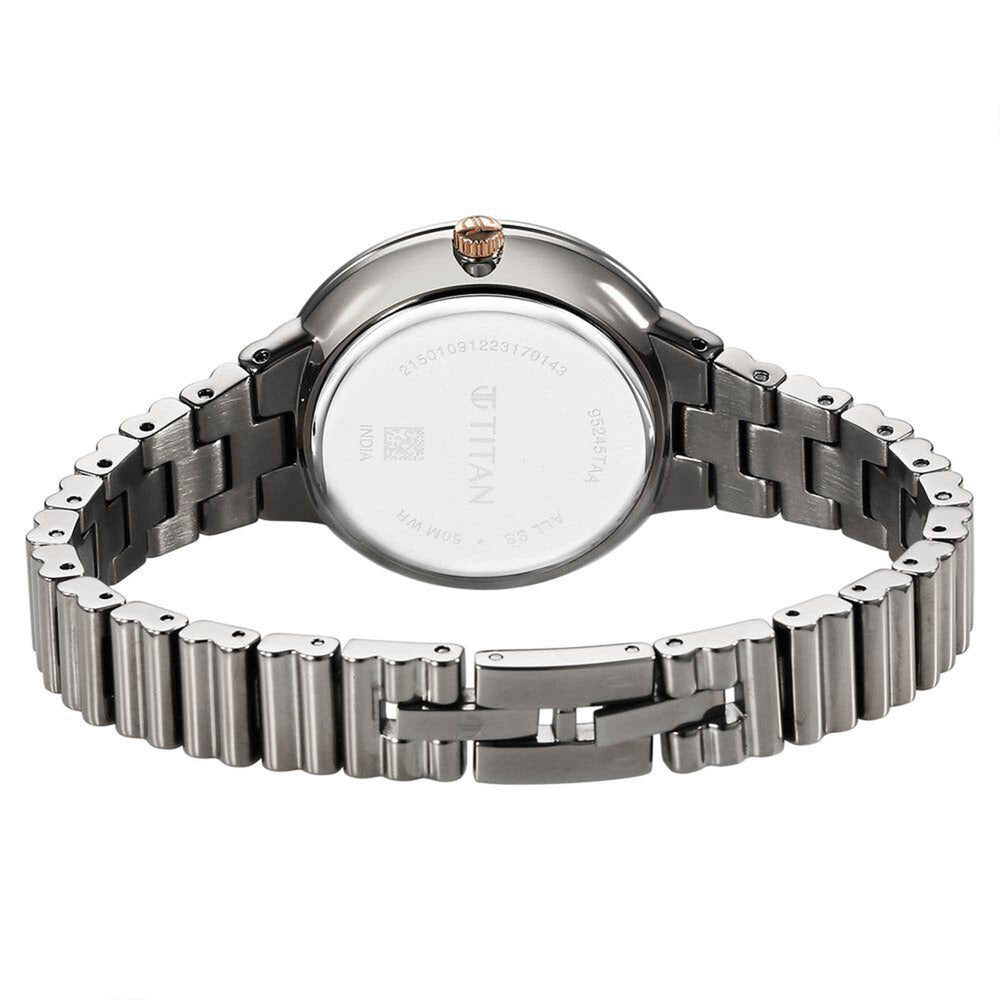 Titan Aura Quartz Analog Grey Dial Stainless Steel Strap Watch for Women