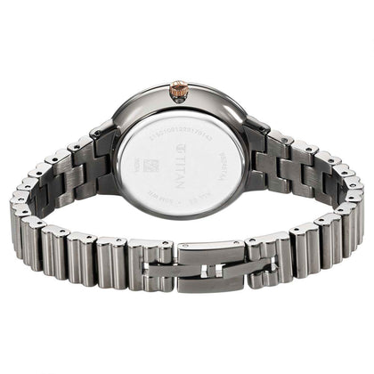 Titan Aura Quartz Analog Grey Dial Stainless Steel Strap Watch for Women