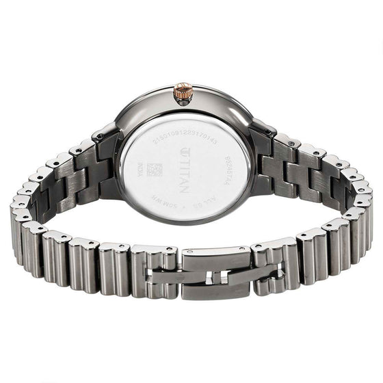 Titan Aura Quartz Analog Grey Dial Stainless Steel Strap Watch for Women