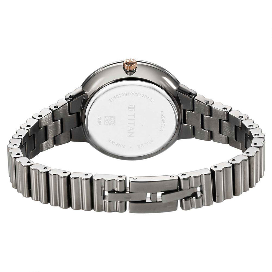 Titan Aura Quartz Analog Grey Dial Stainless Steel Strap Watch for Women