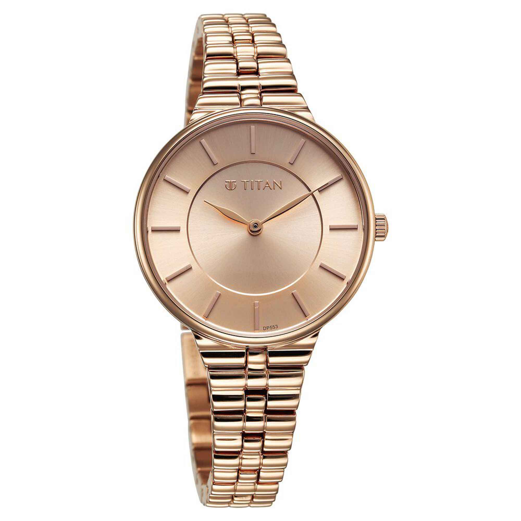 Titan Champagne Dial Rose Gold Stainless Steel Strap Analog Watch for Women