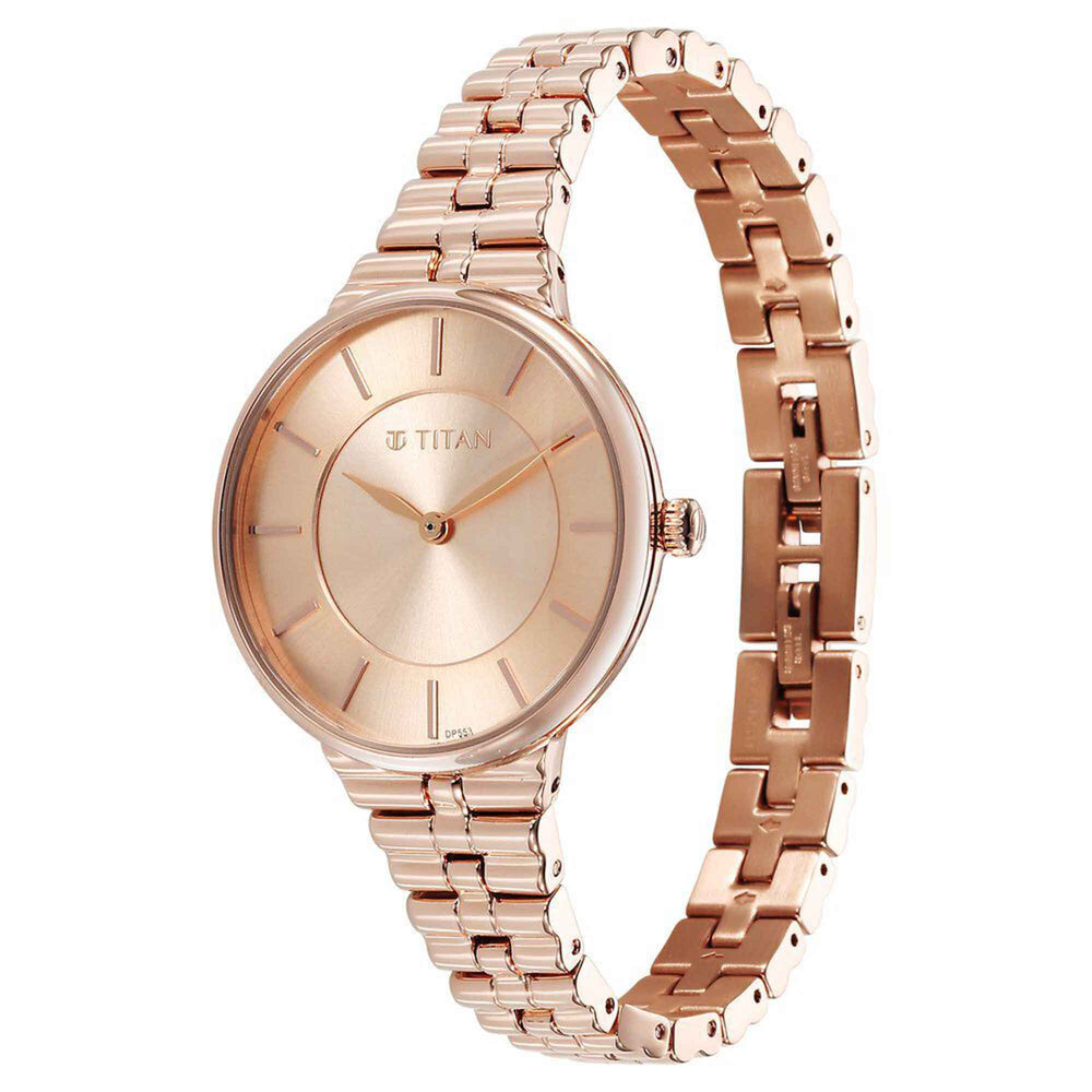 Titan Champagne Dial Rose Gold Stainless Steel Strap Analog Watch for Women