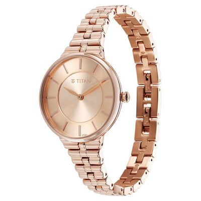Titan Champagne Dial Rose Gold Stainless Steel Strap Analog Watch for Women