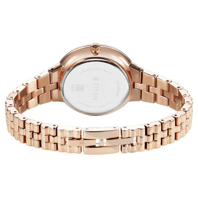 Titan Champagne Dial Rose Gold Stainless Steel Strap Analog Watch for Women