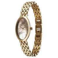 Titan Mother Of Pearl Oval Dial Gold Stainless Steel Strap Analog Watch for Women