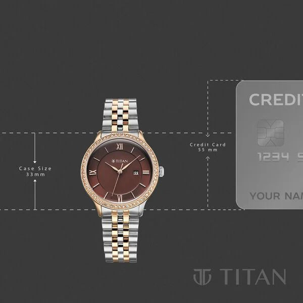 Titan Fashion Brown Dial Two Toned Stainless Steel Analog with Date Watch for Women