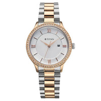 Titan Fashion White Dial Two Toned Stainless Steel Analog with Date Watch for Women