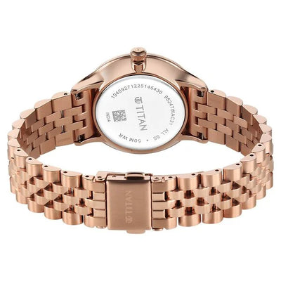 Titan Fashion White Dial Rose Gold Stainless Steel Analog with Date Watch for Women