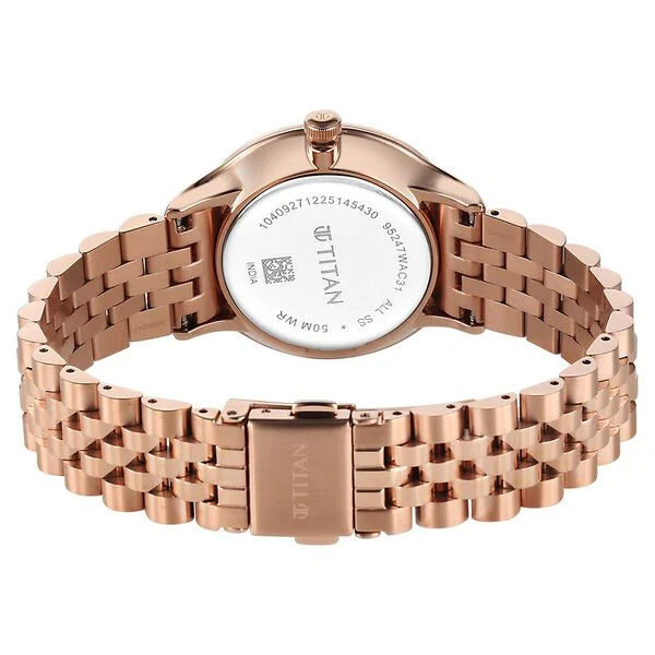 Titan Fashion White Dial Rose Gold Stainless Steel Analog with Date Watch for Women