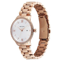 Titan Fashion White Dial Rose Gold Stainless Steel Analog with Date Watch for Women