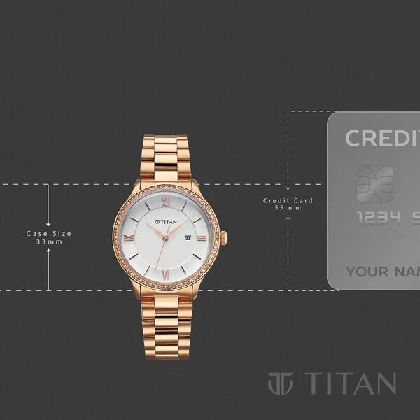 Titan Fashion White Dial Rose Gold Stainless Steel Analog with Date Watch for Women