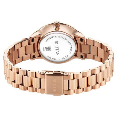 Titan Fashion White Dial Rose Gold Stainless Steel Analog with Date Watch for Women