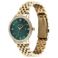 Titan Fashion Green Dial Rose Gold Stainless Steel Analog with Date Watch for Women