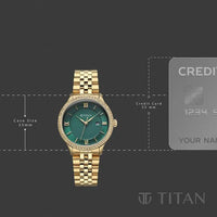 Titan Fashion Green Dial Rose Gold Stainless Steel Analog with Date Watch for Women